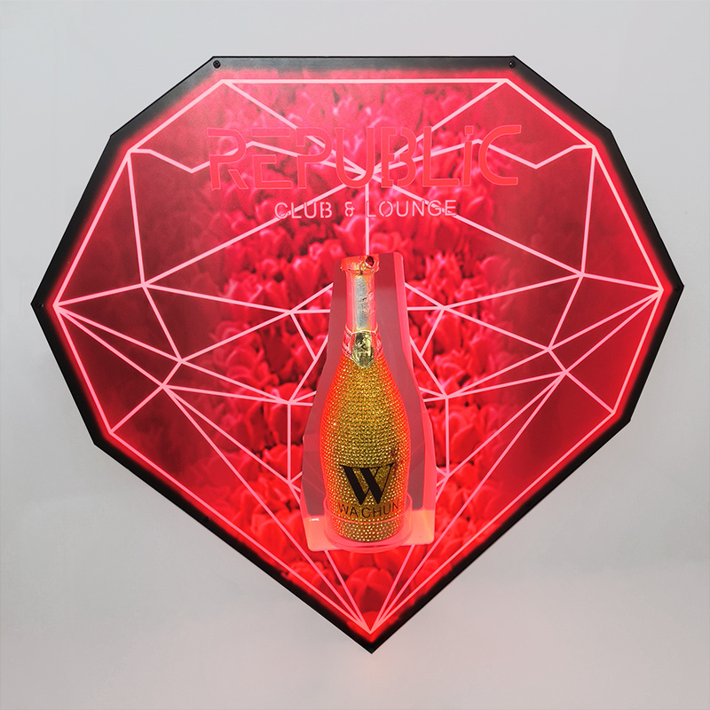 Nightclub bar supplies Rose diamond led acrylic vip bottle presenter bottle glorifier stand for Champagne Bottle