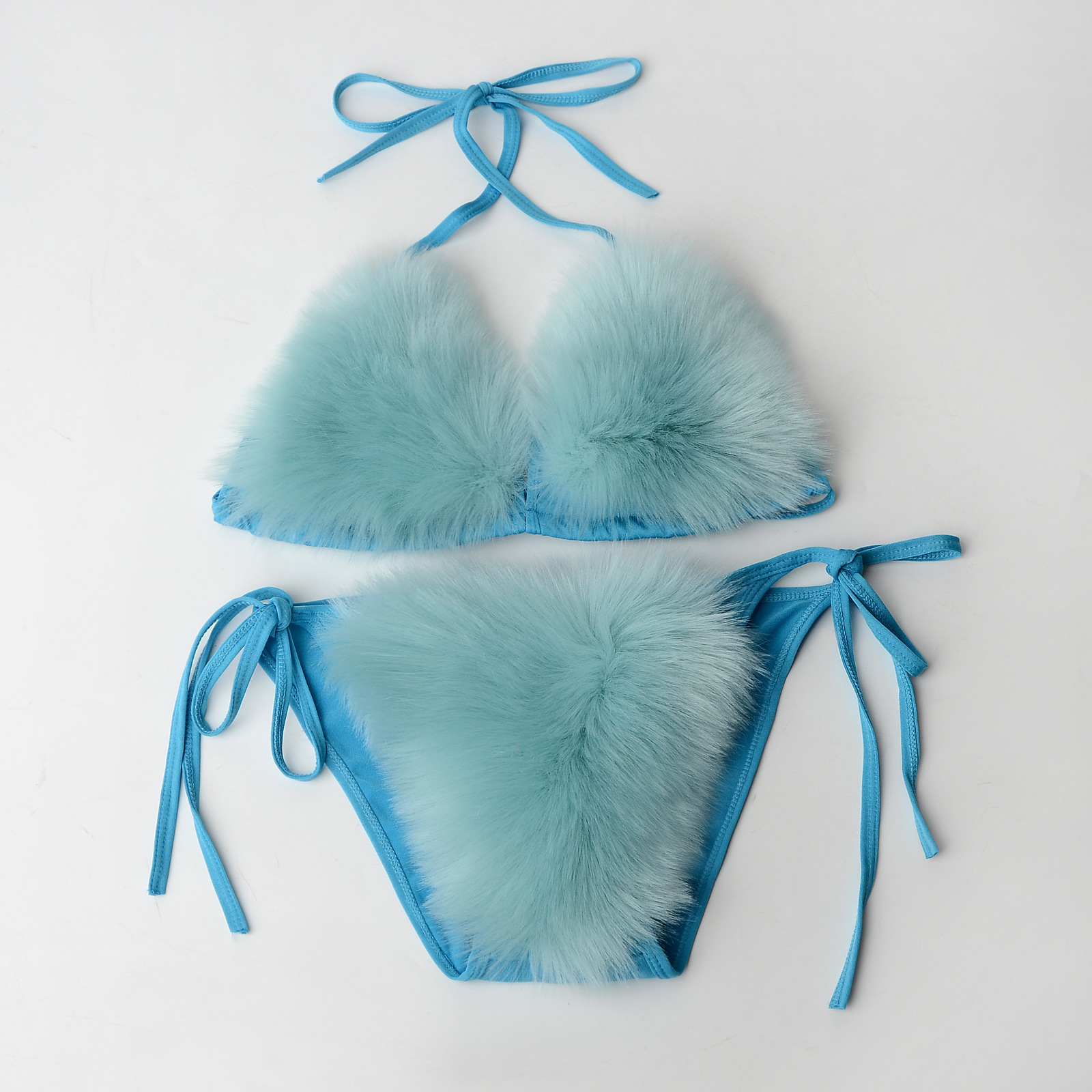 Sexy Imitation fox fur	swimwear beachwear hot fabric swimsuit bra thong fur decorative Bikini Set