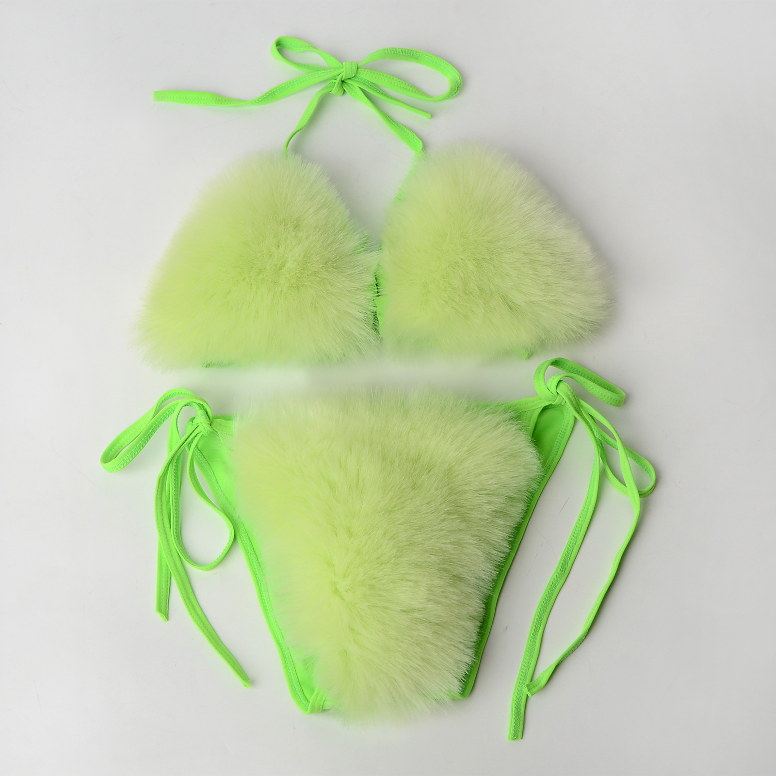 Sexy Imitation fox fur	swimwear beachwear hot fabric swimsuit bra thong fur decorative Bikini Set