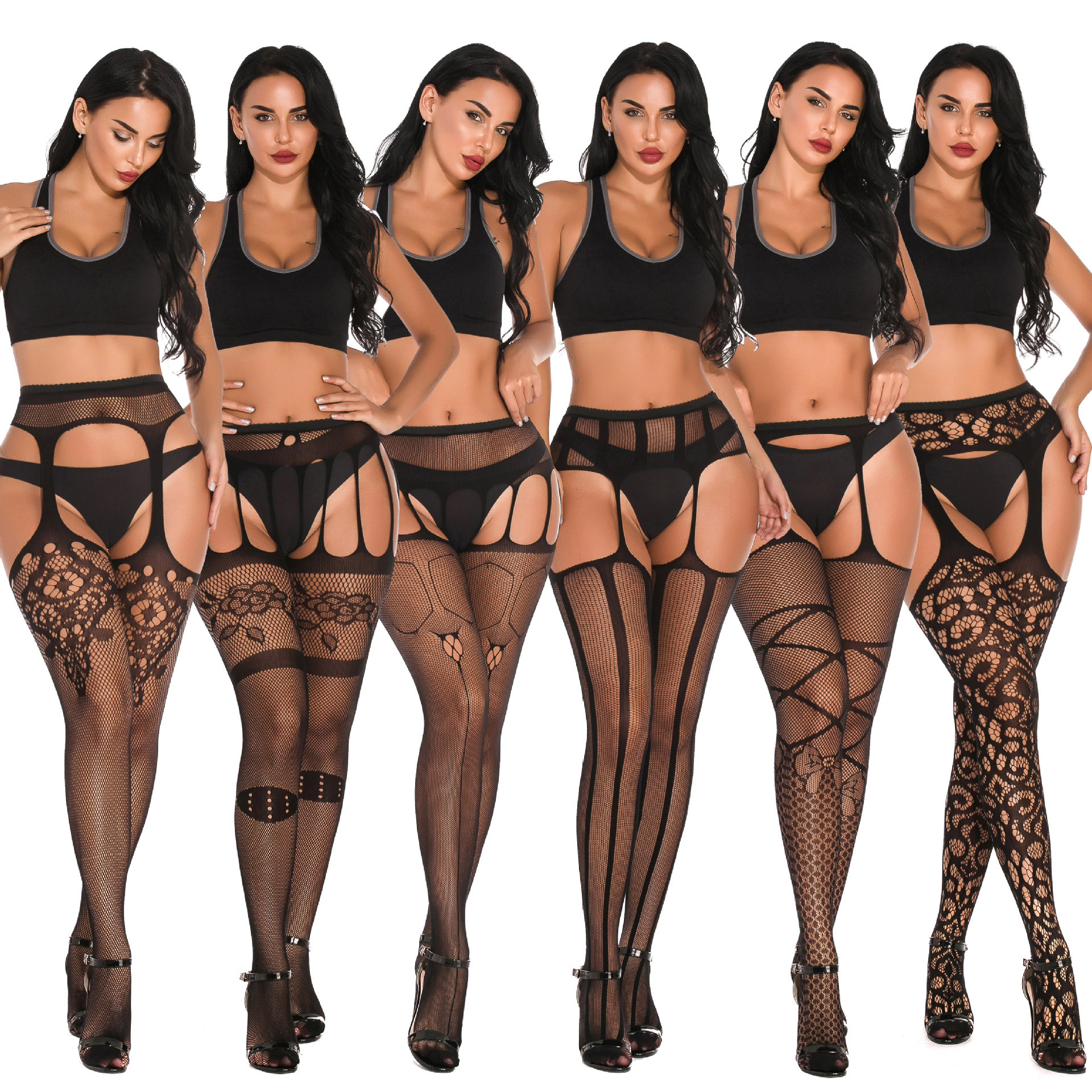 Wholesale sexy stockings women fishnet tights kintted flora plus size mesh pantyhose