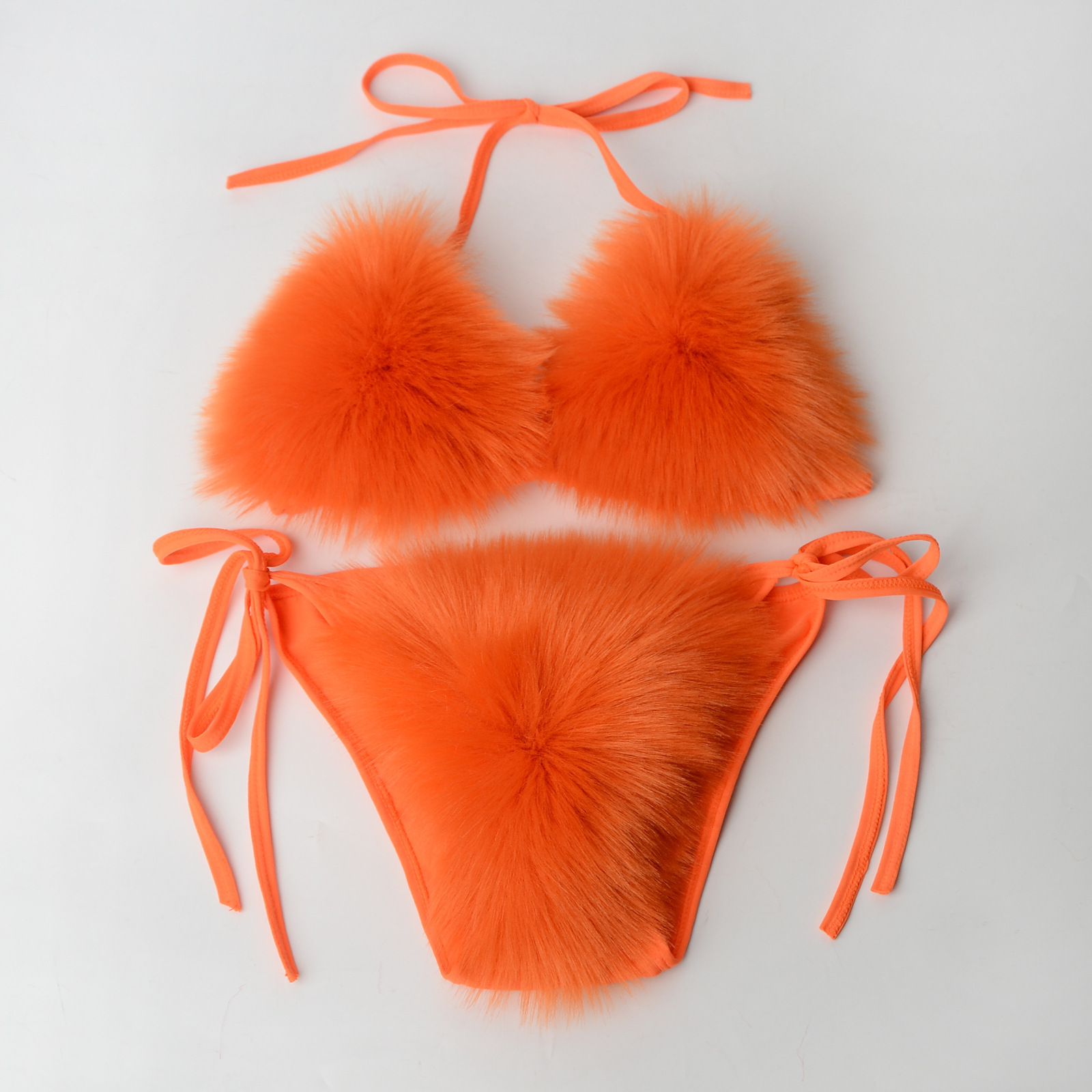 Sexy Imitation fox fur	swimwear beachwear hot fabric swimsuit bra thong fur decorative Bikini Set