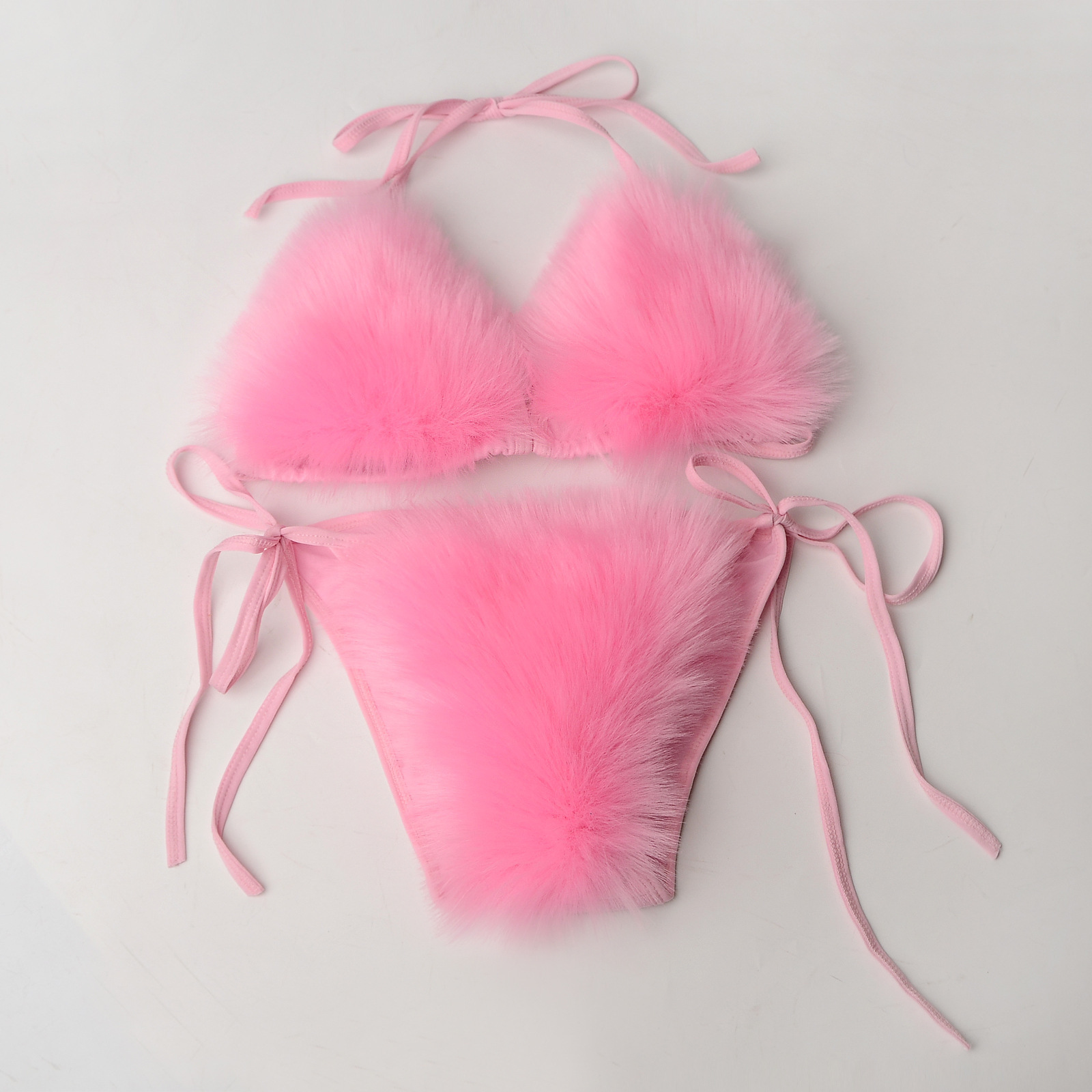 Sexy Imitation fox fur	swimwear beachwear hot fabric swimsuit bra thong fur decorative Bikini Set