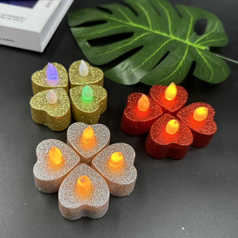 Flameless Electronic Led Flicker Candle Light Glitter Candle Light Heart Shape Candle