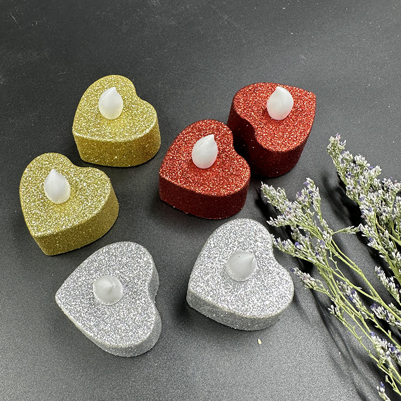 Flameless Electronic Led Flicker Candle Light Glitter Candle Light Heart Shape Candle