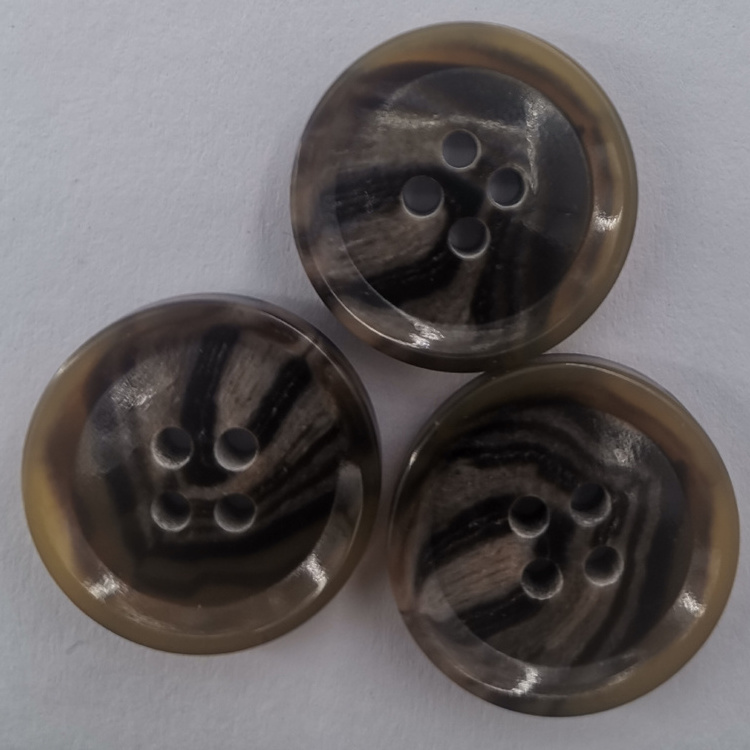 Wholesale High Quality 4-hole natural custom plastic resin horn buttons for jacket suit hotting selling Custom Manufacture