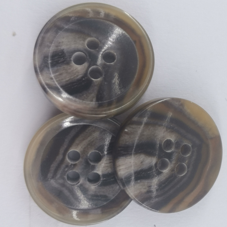 Wholesale High Quality 4-hole natural custom plastic resin horn buttons for jacket suit hotting selling Custom Manufacture