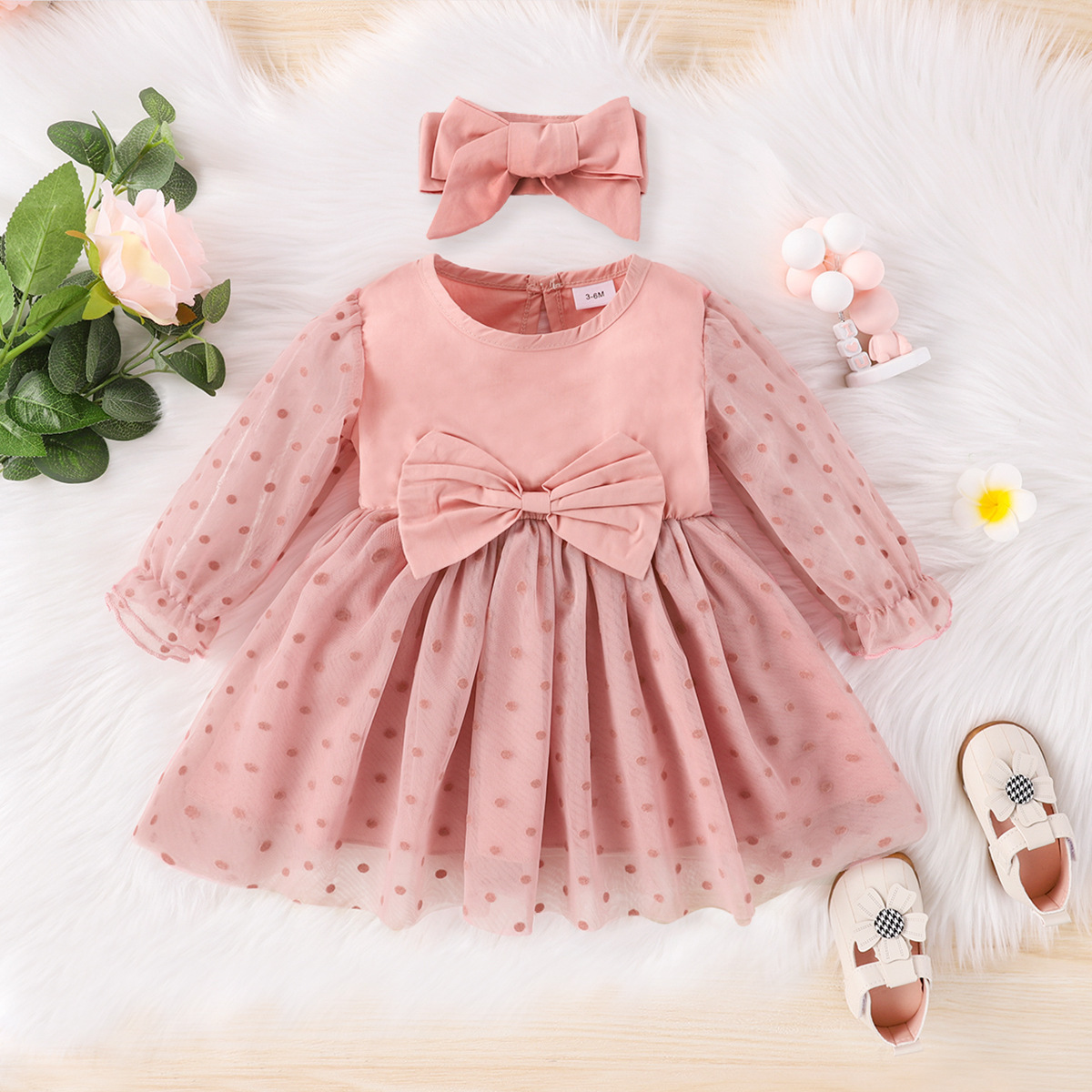 2022 New Summer Cute Fashion unique Infant Kids Dresses Tulle Lace Pink Polka Dot Princess Baby Girls Dress