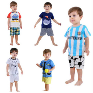 Hot casual wholesale cotton children boutique short sleeves sleep wear pajamas little girl boy summer kids clothes