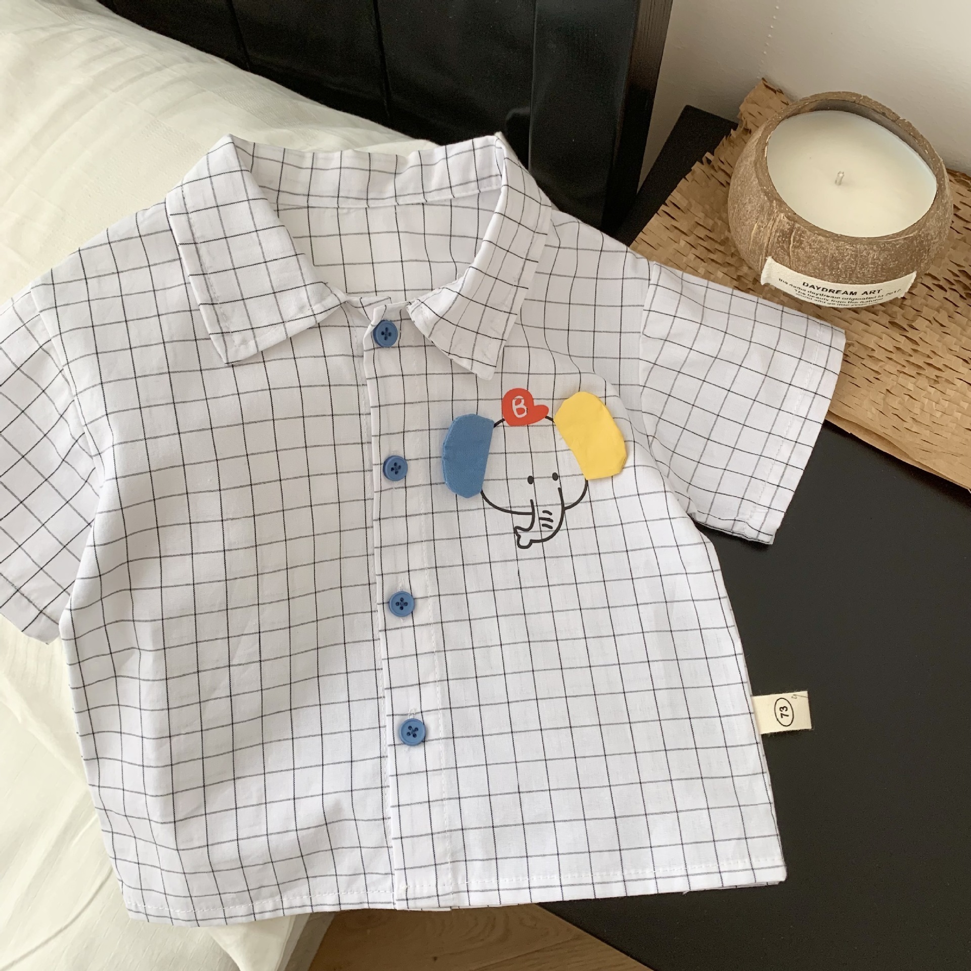 2023 Summer Kids Clothes Short Sleeve Plaid Elephant Print Shirt Shorts Two Piece Korean Infant Outfits Baby Boy Clothing Set