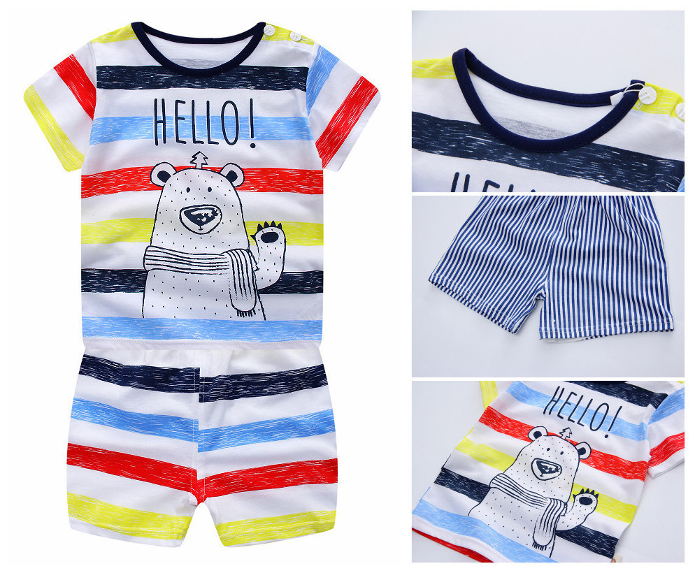 Hot casual wholesale cotton children boutique short sleeves sleep wear pajamas little girl boy summer kids clothes