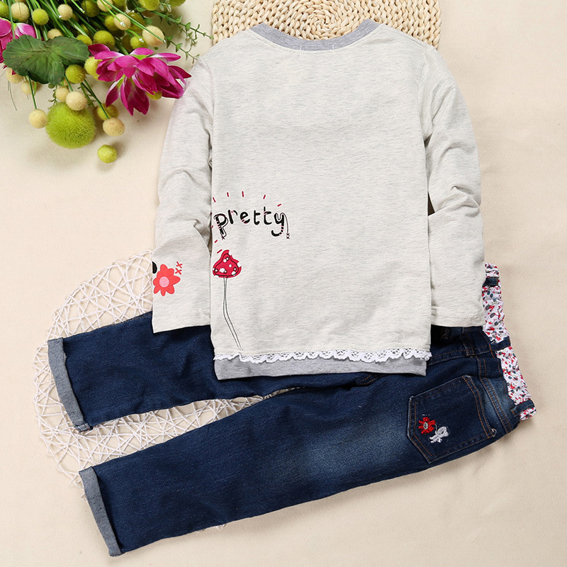 Wholesale autumn new kids boutique children's clothing cute girl floral long-sleeved shirt casual jeans suit