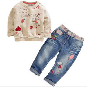 Wholesale autumn new kids boutique children's clothing cute girl floral long-sleeved shirt casual jeans suit