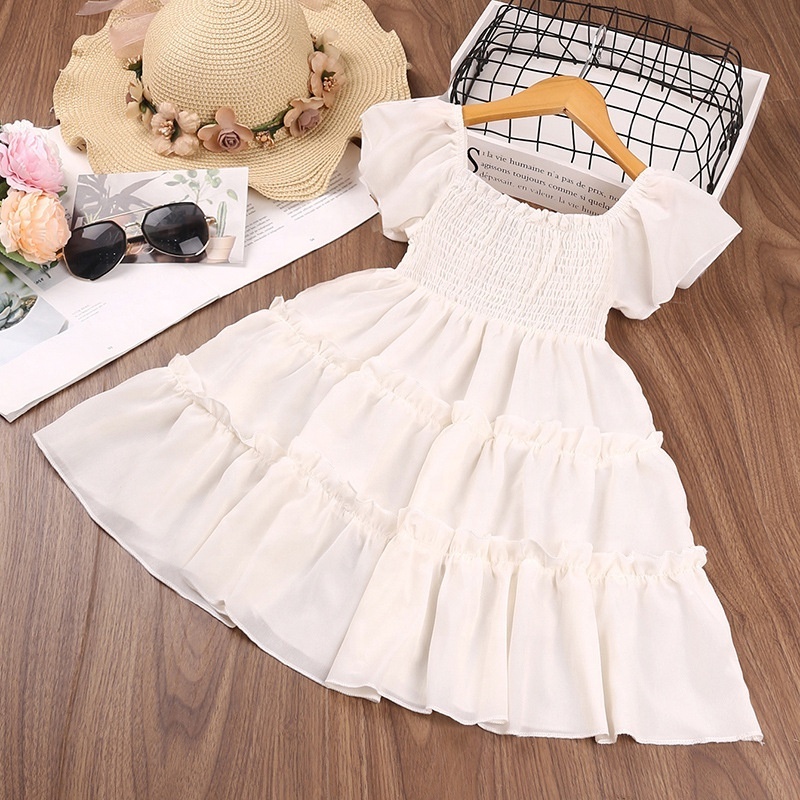 2021 Baby Girls Clothes Summer Girls Dress Solid White Tulle Beauty Princess Kawaii Designer Party Fairy Elegant Kids Costume