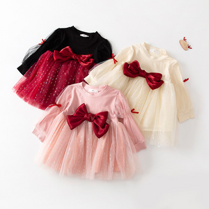 Spring Birthday Party Lace Lantern Sleeve Princess Clothes Lovely Baby Kids Ballet Evening Skirt Girl Bow Dresses