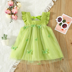 3 Colors Summer Baby Girls Princess Dress Fly Sleeve 3D Butterfly Lace Tutu Tulle Patchwork Sweet Kids Dress for 2023