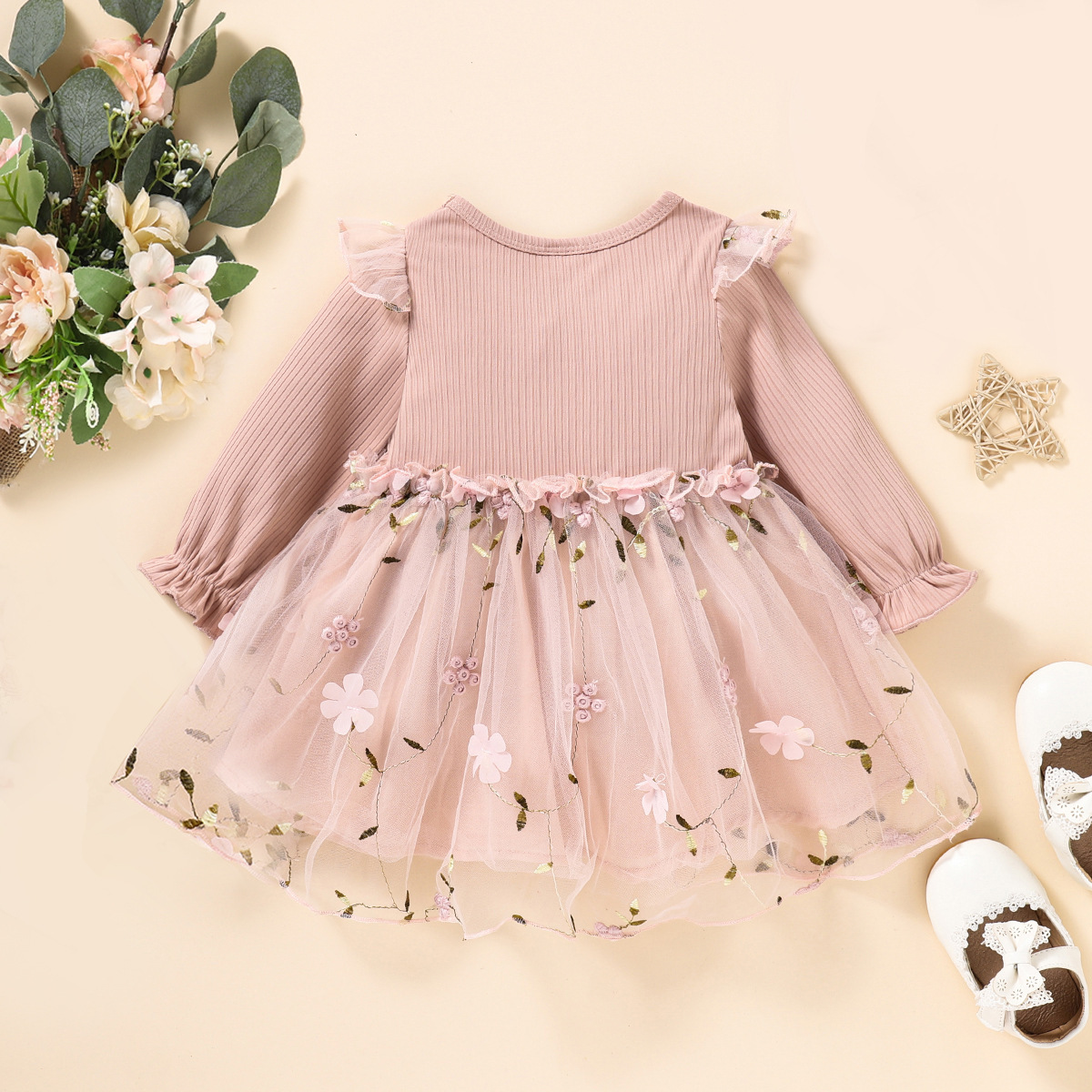 2022 Princess Baby Girls Autumn Dresses Ruffles Long Sleeve Bowknot Lace Flowers Patchwork Toddler Tutu Dress