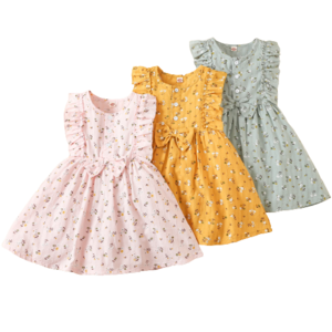 2022 Toddler Baby Summer Dress Clothing Floral Printed Ruffle Strap Sleeveless Bowknot A Line Sundress 3 Color Girl Costume