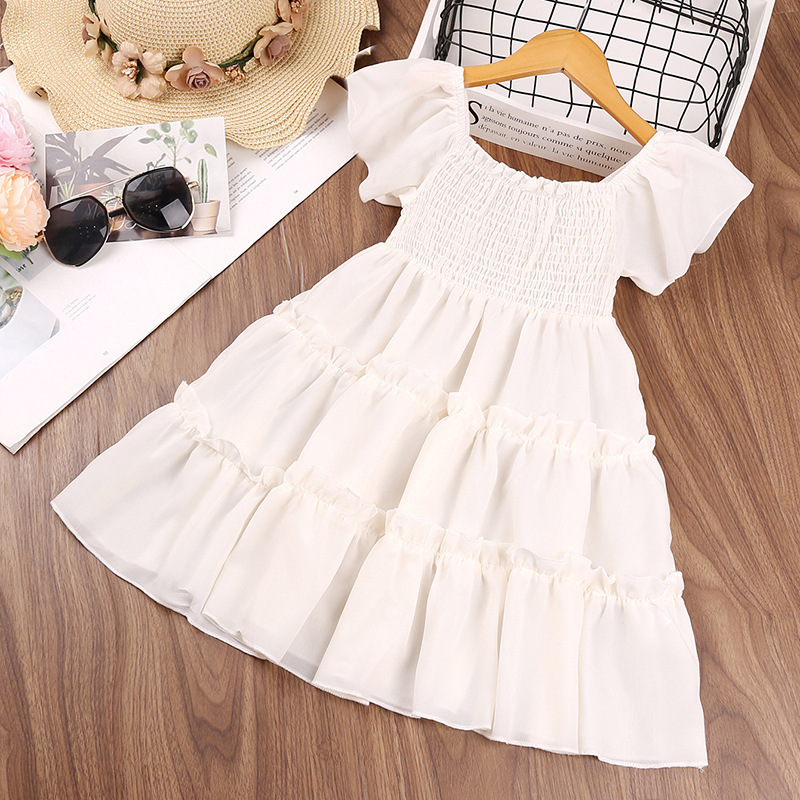 2021 Baby Girls Clothes Summer Girls Dress Solid White Tulle Beauty Princess Kawaii Designer Party Fairy Elegant Kids Costume