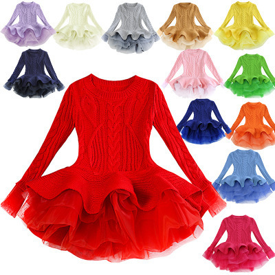 2019 organza long sleeve princess tutu sweater baby girls party dresses for Children's autumn/winter