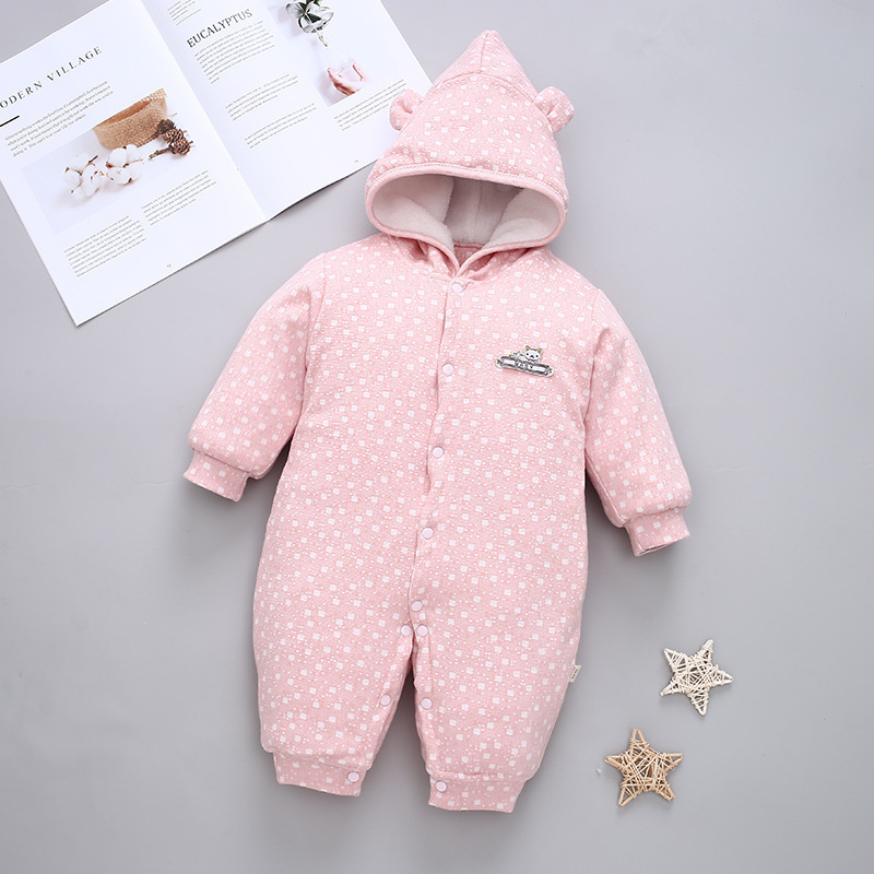 2019 new hot selling onesie models quilted thick hooded  outfit winter clothes newborn baby rompers for girl