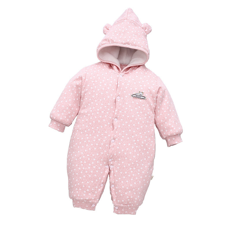 2019 new hot selling onesie models quilted thick hooded  outfit winter clothes newborn baby rompers for girl