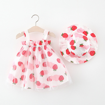 2023 Summer Baby Girls Beach Princess Cute Bow Flowers Sleeveless Cotton Toddler Dresses+Sunhat Newborn Dress