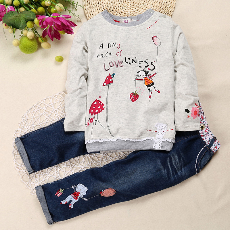 Wholesale autumn new kids boutique children's clothing cute girl floral long-sleeved shirt casual jeans suit