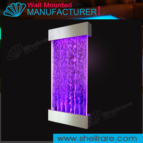 wall hanging mounted stainless steel water bubble wall panel , led waterfall feature room divider