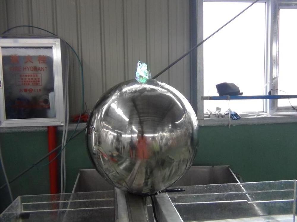 Stainless steel hollow sphere ball water fountain waterfall with led light for garden decoration