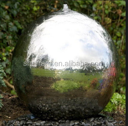 Stainless steel hollow sphere ball water fountain waterfall with led light for garden decoration