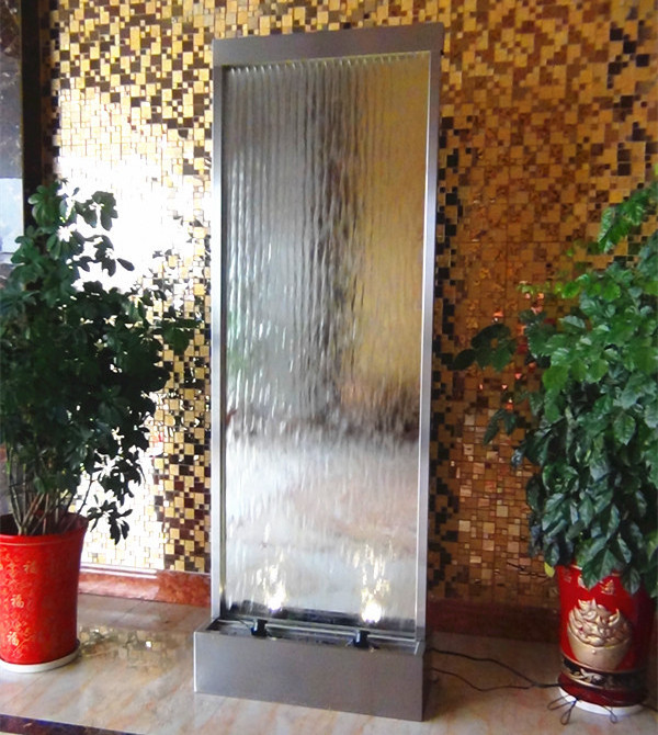 Stainless steel material waterfall fountain with changing lights for room divider&garden ornament