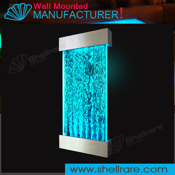 wall hanging mounted stainless steel water bubble wall panel , led waterfall feature room divider