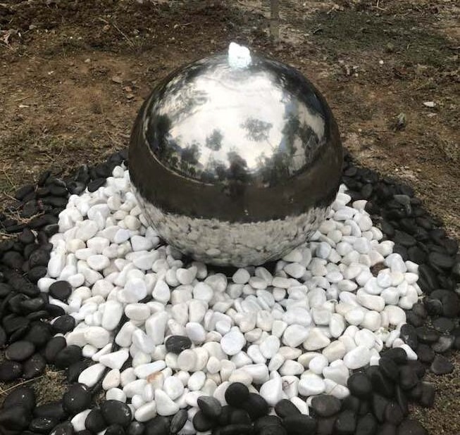 Stainless steel hollow sphere ball water fountain waterfall with led light for garden decoration