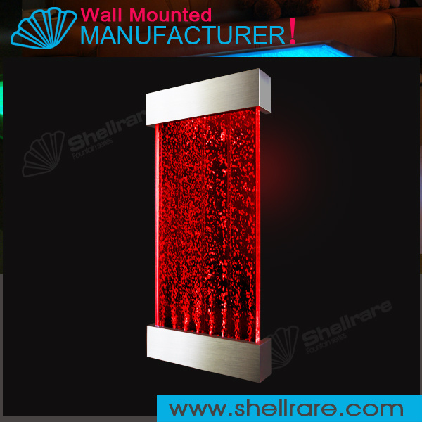 wall hanging mounted stainless steel water bubble wall panel , led waterfall feature room divider