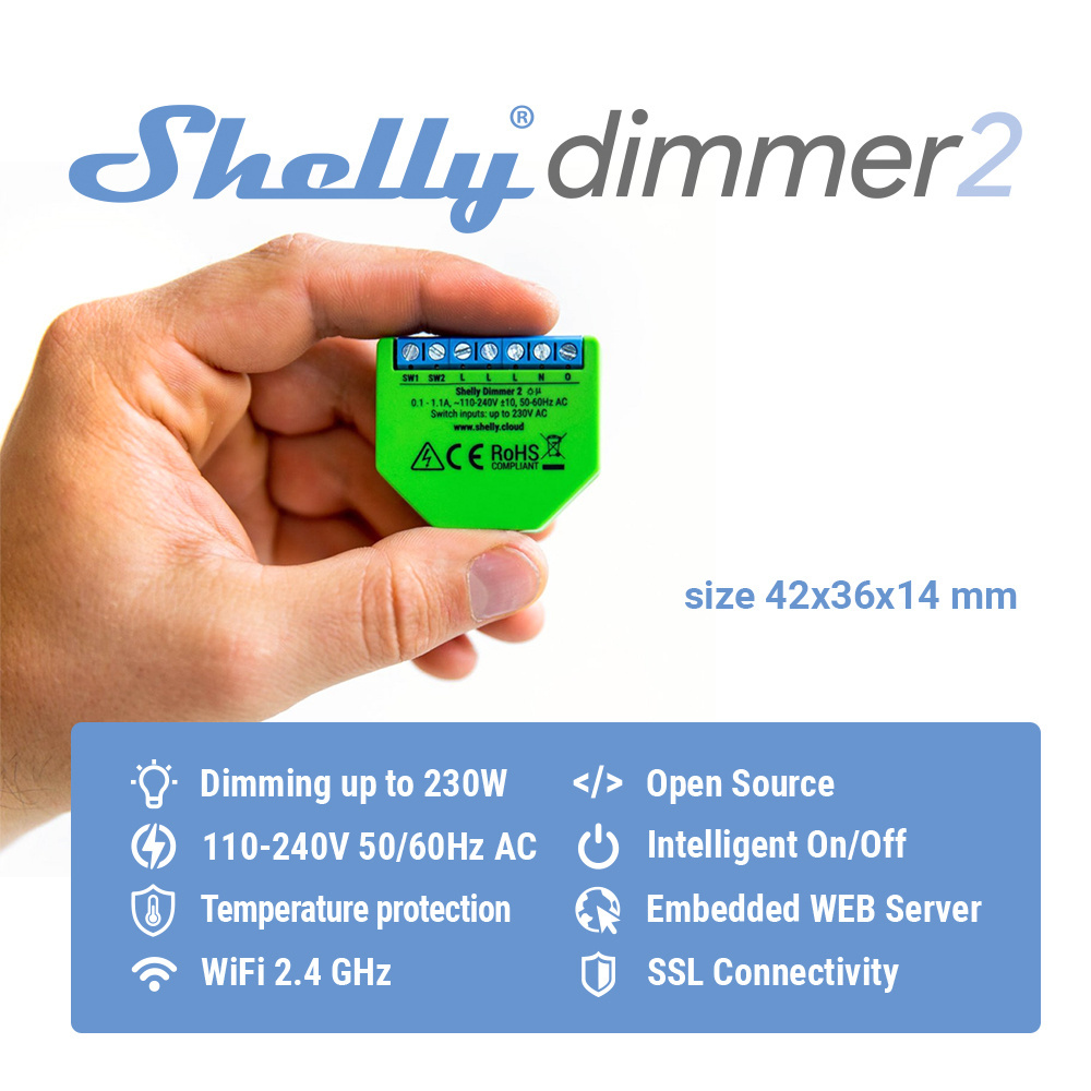 Shelly Dimmer 2 Automated System Switch Control Wifi 2.4 GHz Dimming With No Neutral Line Smart Relay Switch