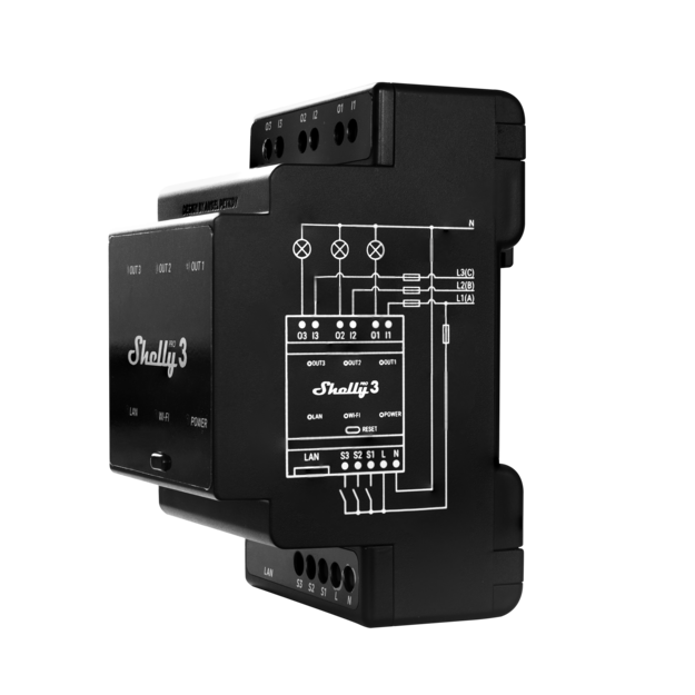 Shelly Pro 3 smart DIN rail relay switch with Wifi Remote Control and Timer for home/office applications