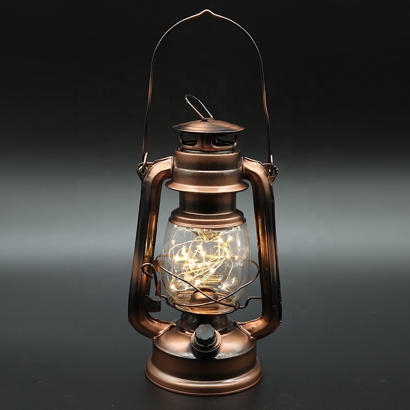 Vintage Style LED Metal kerosene Hurricane Lantern Antique Copper Cold Light