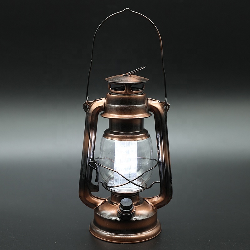 Vintage Style LED Metal kerosene Hurricane Lantern Antique Copper Cold Light