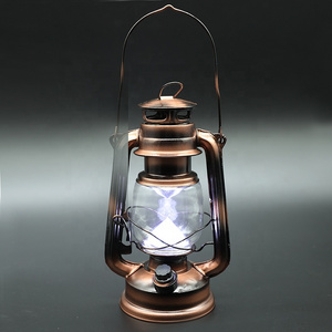 Vintage Style LED Metal kerosene Hurricane Lantern Antique Copper Cold Light