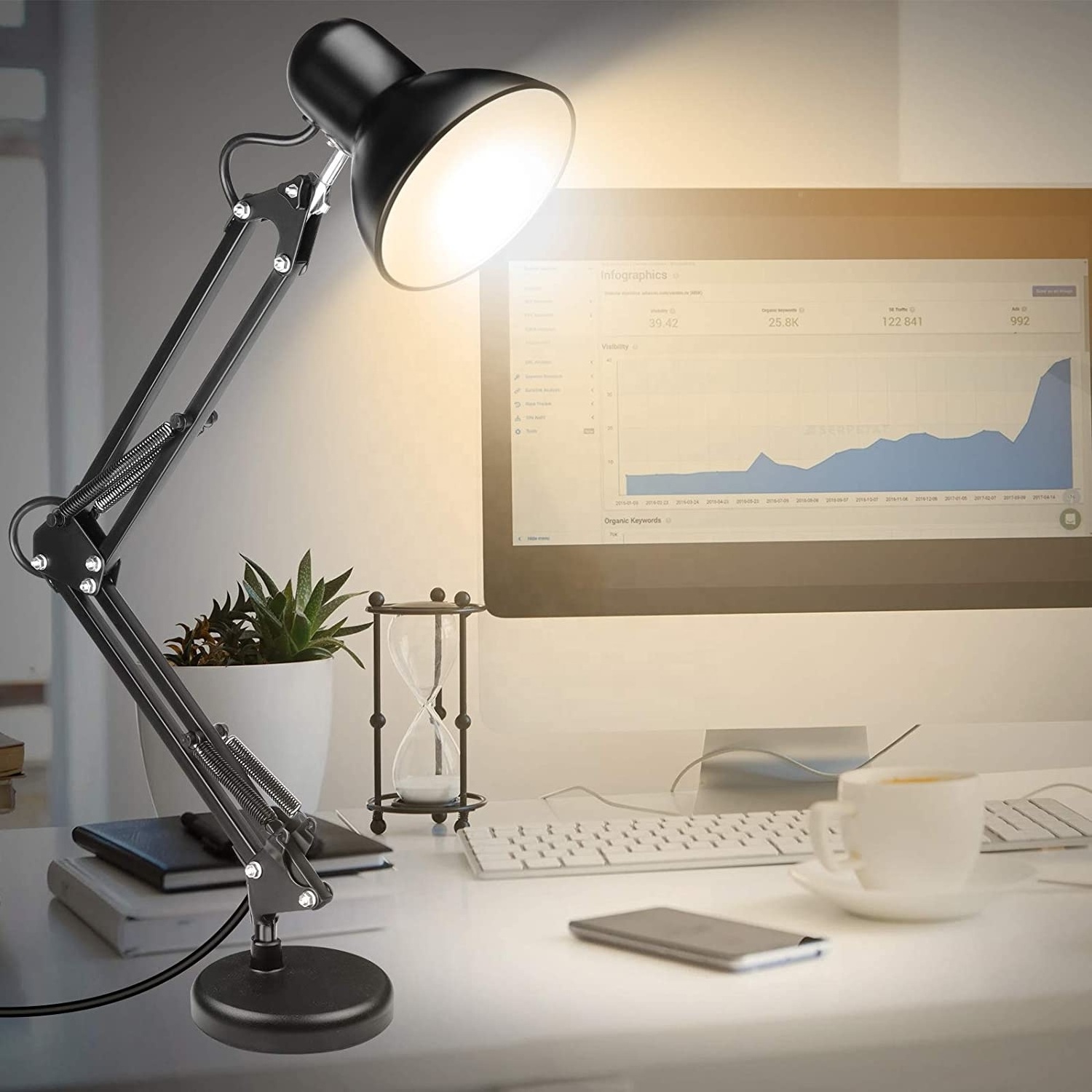 Metal Desk Lamp Adjustable Swing Arm Table Lamp with Base Study Desk Lamps