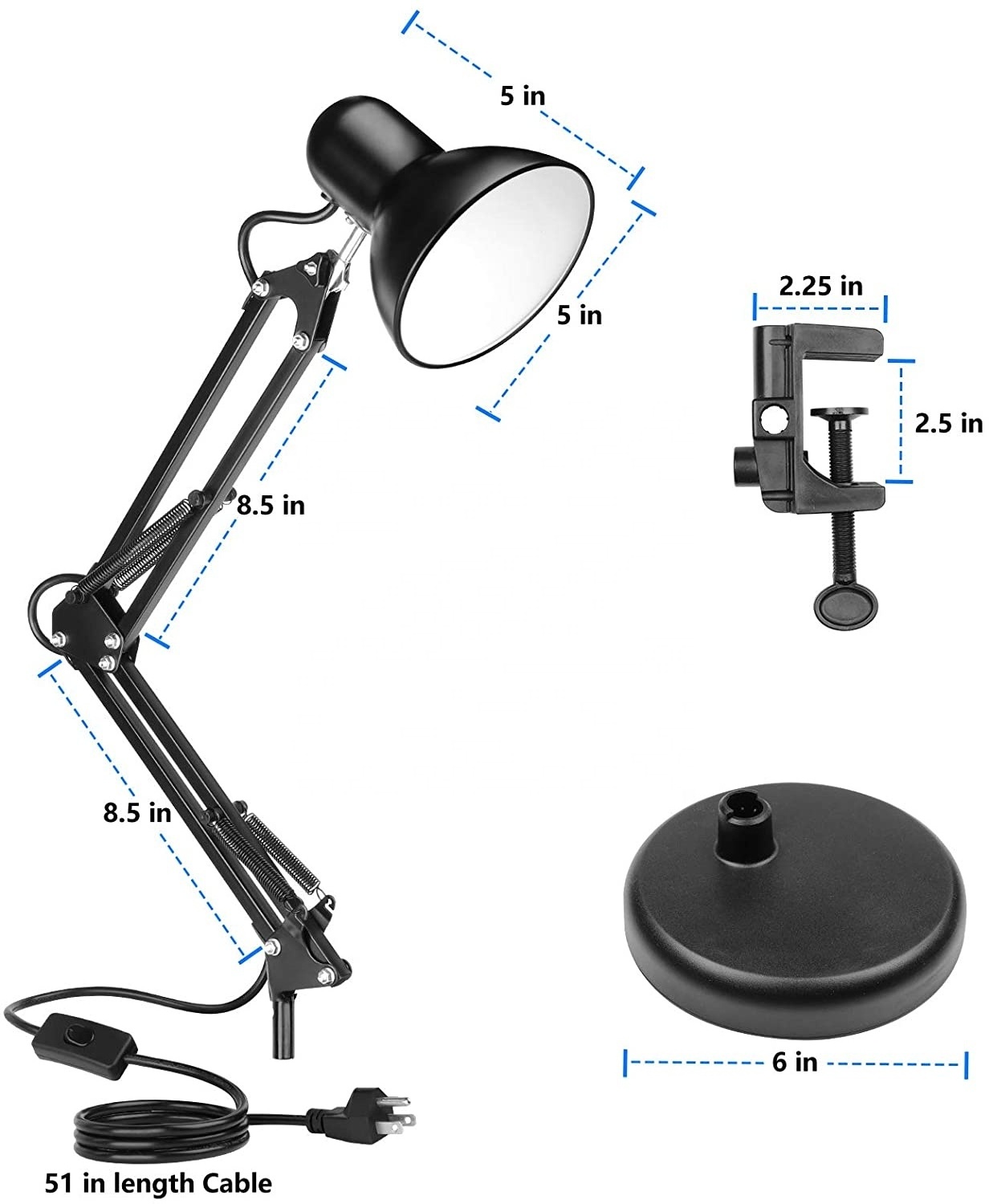 Metal Desk Lamp Adjustable Swing Arm Table Lamp with Base Study Desk Lamps