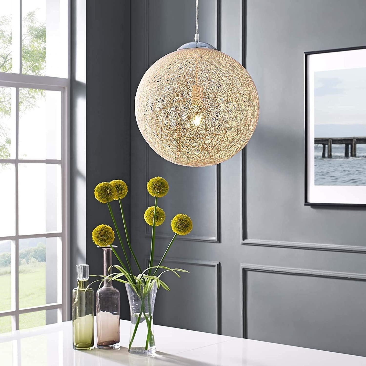 Rattan Globe Ball Style Ceiling Pendant Light restaurant decoration light