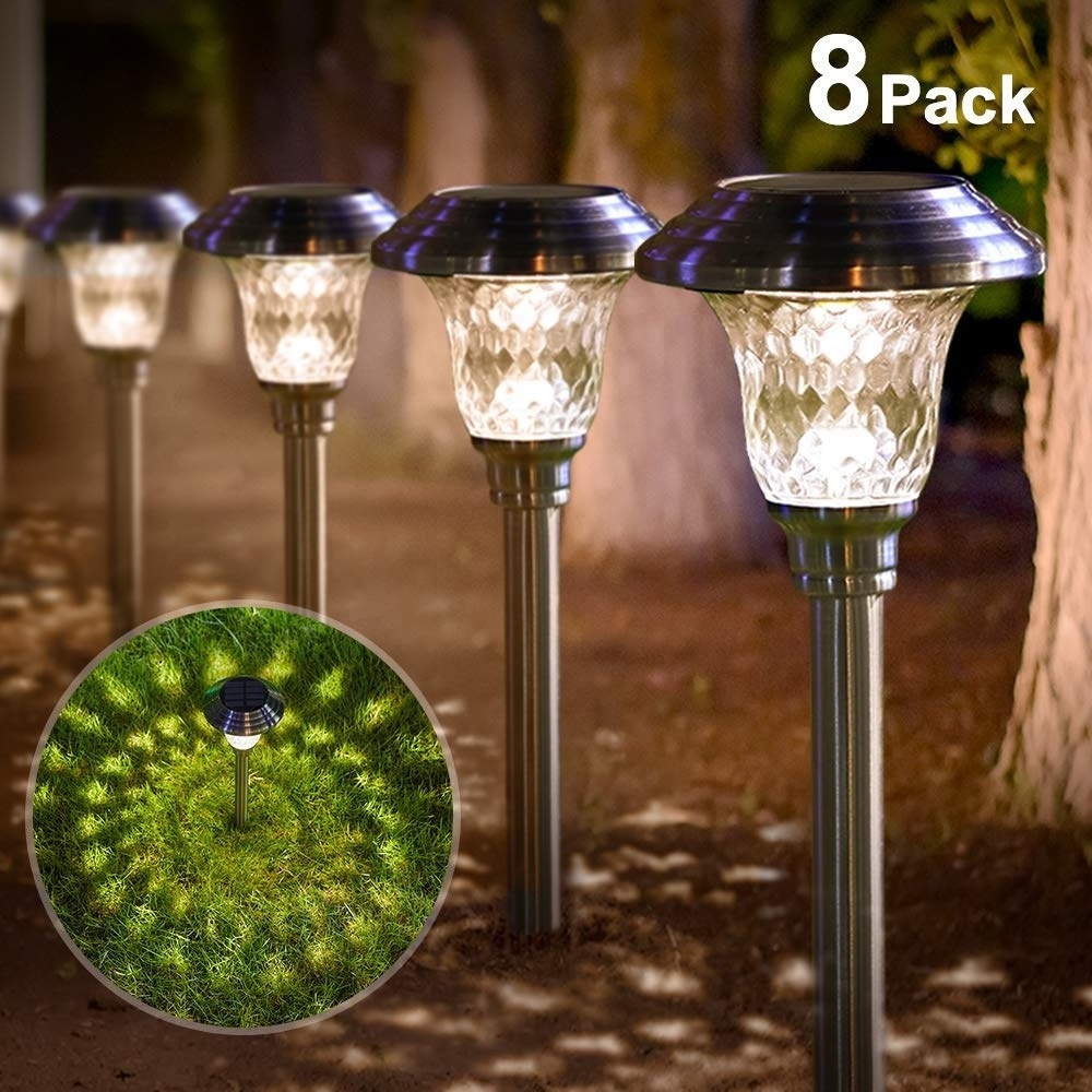 solar outdoor garden light pathway stake glass stainless steel led waterproof patio yard light