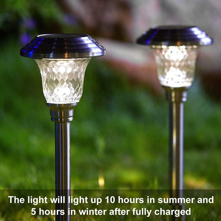 solar outdoor garden light pathway stake glass stainless steel led waterproof patio yard light