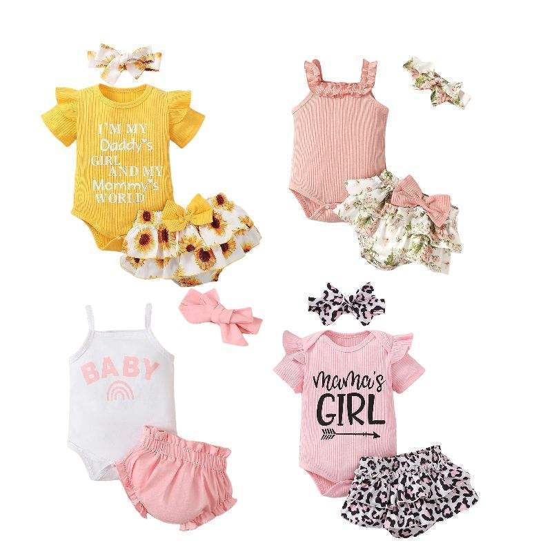 New Arrival Newborn Baby Girls Clothes 3Pcs Infant Ruffled Long Short Sleeve Romper Pants Dress Set Outfits