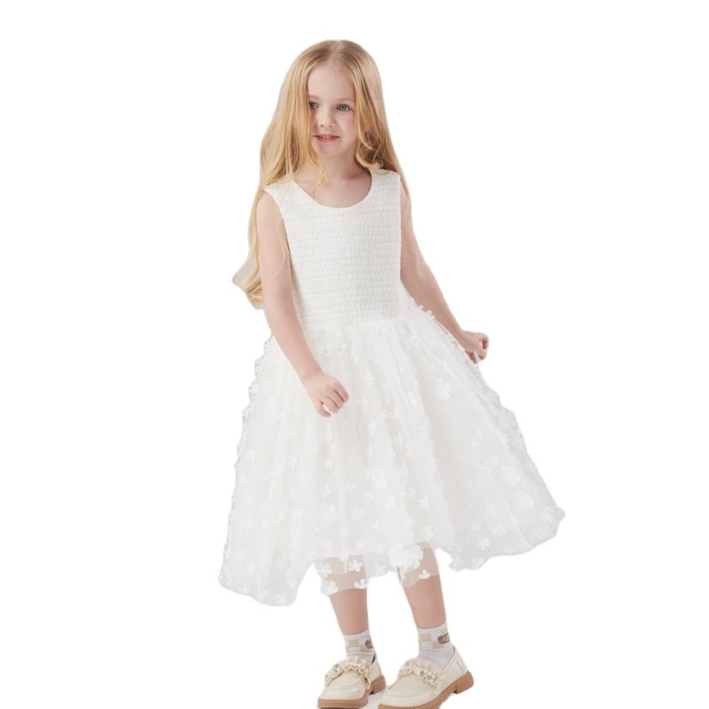 Kids Girls Clothes Flower Girls Dresses Children'S Clothing Smocking Girl Skirt For Weeding