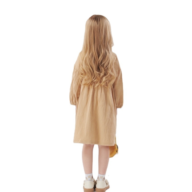 Kids Clothing Wholesale Girls Clothes Fashion Pure Cotton A-Line Linen Dress Long Sleeve Girl Dresses