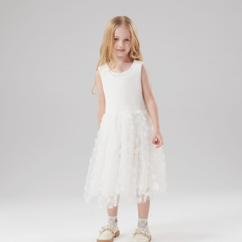 Kids Girls Clothes Flower Girls Dresses Children'S Clothing Smocking Girl Skirt For Weeding