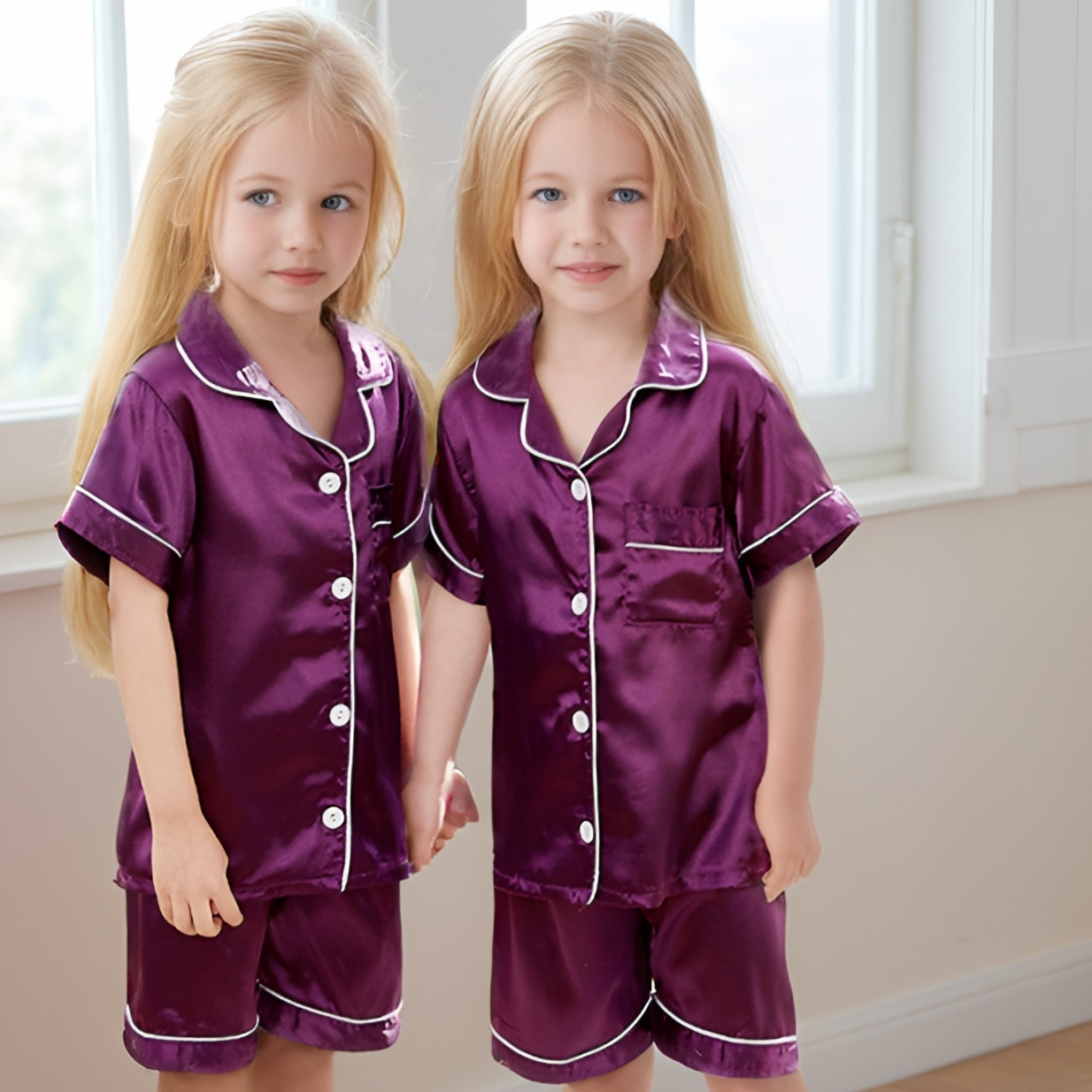 wholesale children clothes set kids summer short sleeve sleepwear satin silk girls pajamas