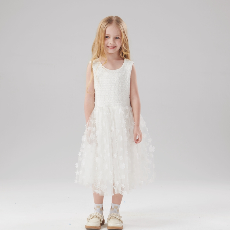 Kids Girls Clothes Flower Girls Dresses Children'S Clothing Smocking Girl Skirt For Weeding